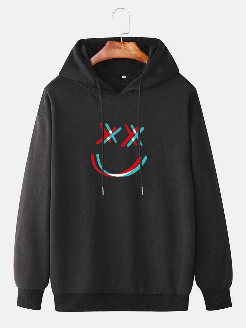 Bright Smile Face Print Drop Shoulder-Hoodies Met Trekkoord Heren