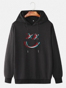 Bright Smile Face Print Drop Shoulder-Hoodies Met Trekkoord Heren