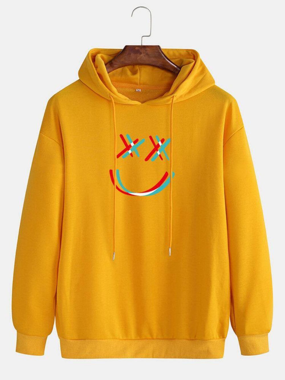 Bright Smile Face Print Drop Shoulder-Hoodies Met Trekkoord Heren