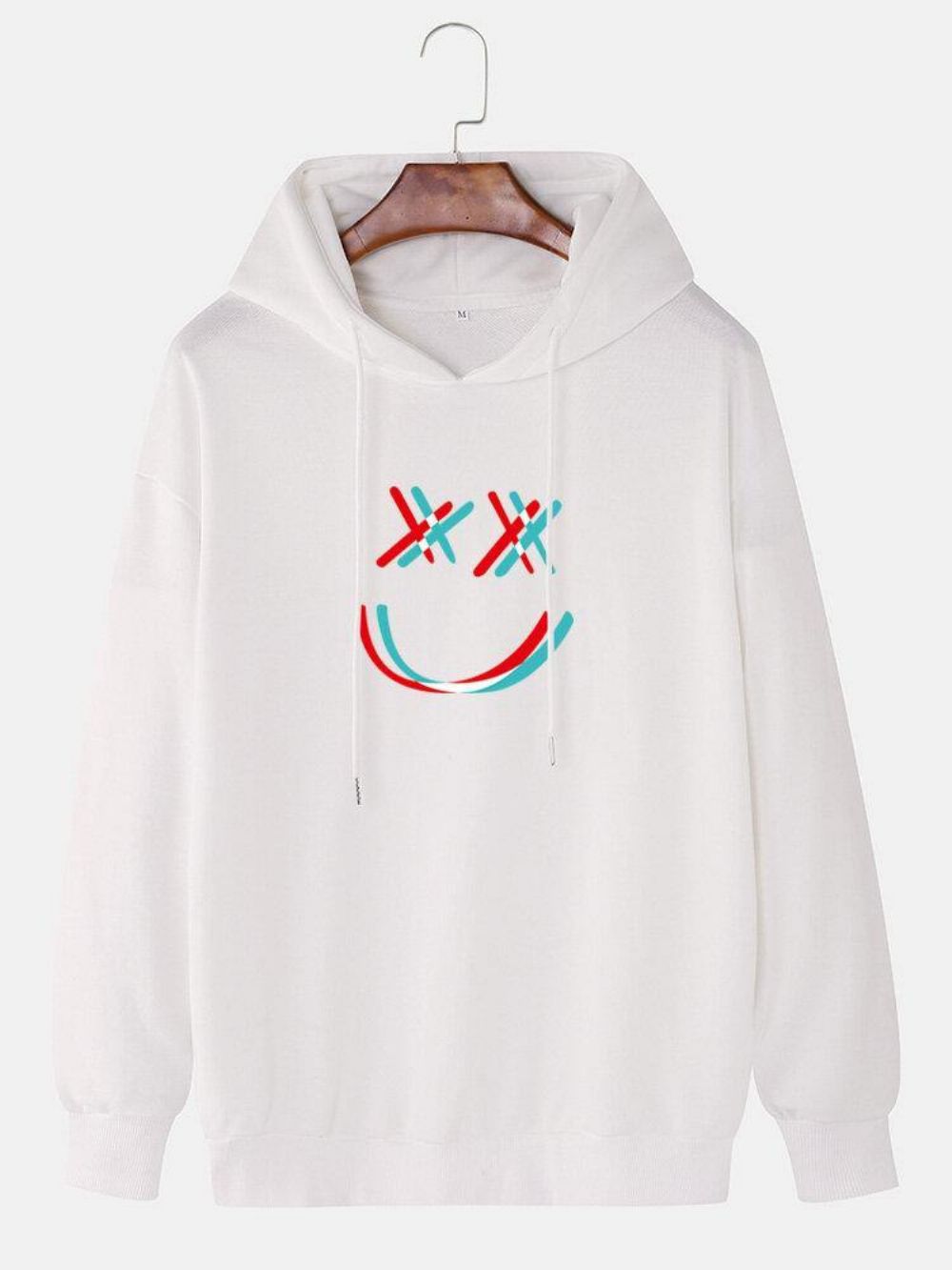 Bright Smile Face Print Drop Shoulder-Hoodies Met Trekkoord Heren