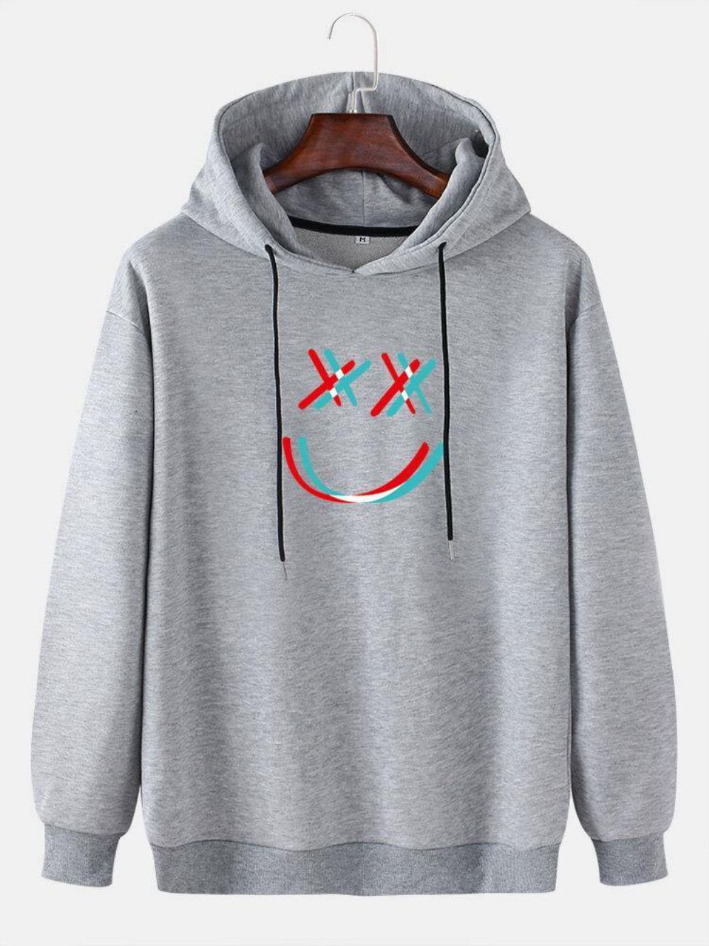 Bright Smile Face Print Drop Shoulder-Hoodies Met Trekkoord Heren