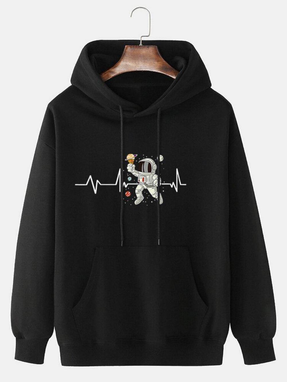 Ecg Ice Cream Astronaut Print-Katoenen Pullover-Hoodie Met Trekkoord Heren