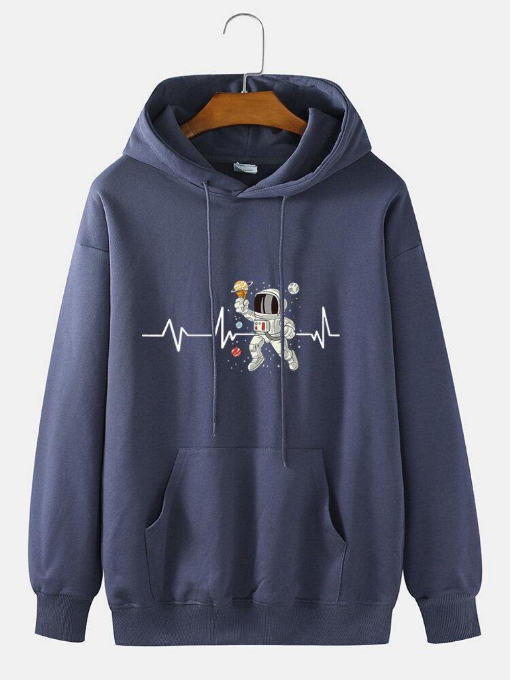 Ecg Ice Cream Astronaut Print-Katoenen Pullover-Hoodie Met Trekkoord Heren