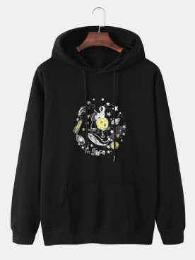 Grappige Ruimteastronaut Heren Hoodies Met Grafische Katoenen Drop-Shoulder