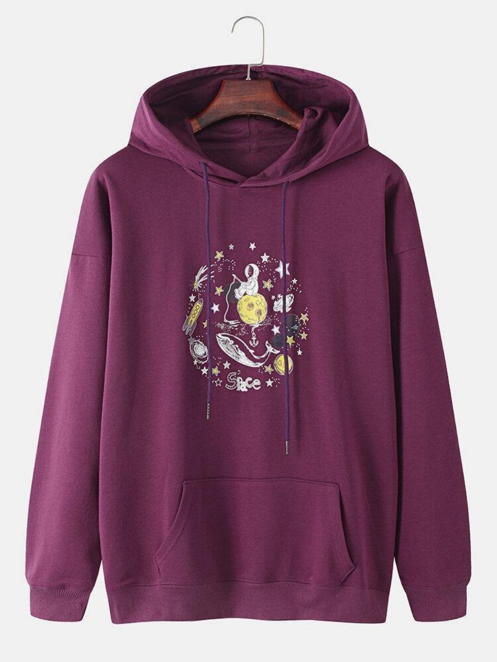 Grappige Ruimteastronaut Heren Hoodies Met Grafische Katoenen Drop-Shoulder