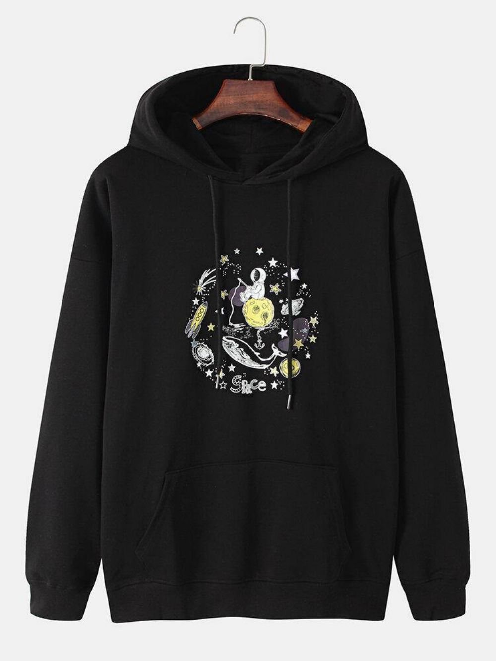 Grappige Ruimteastronaut Heren Hoodies Met Grafische Katoenen Drop-Shoulder