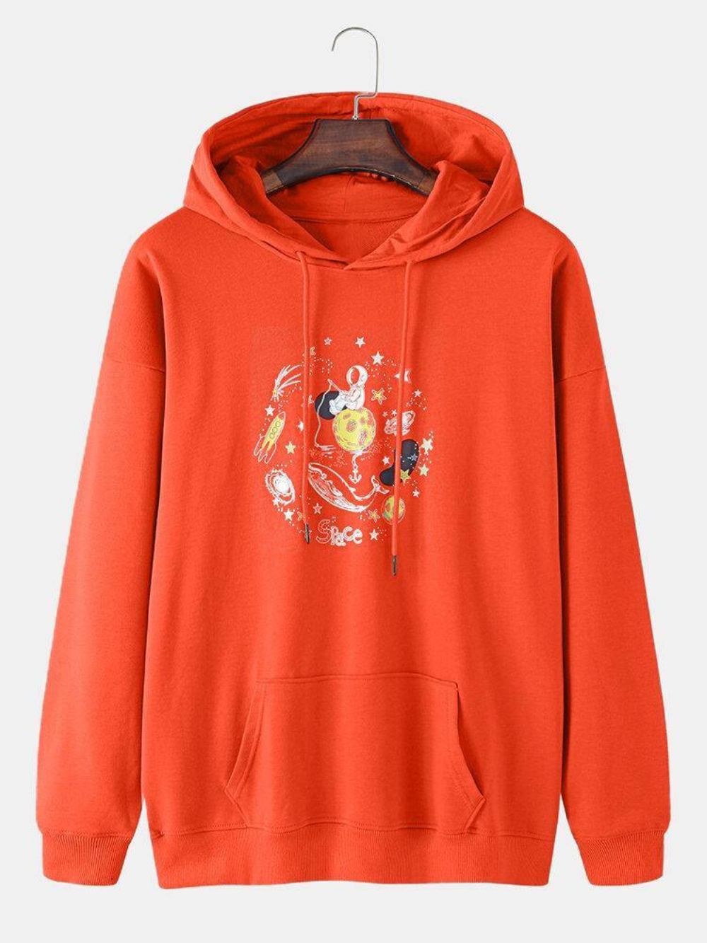 Grappige Ruimteastronaut Heren Hoodies Met Grafische Katoenen Drop-Shoulder