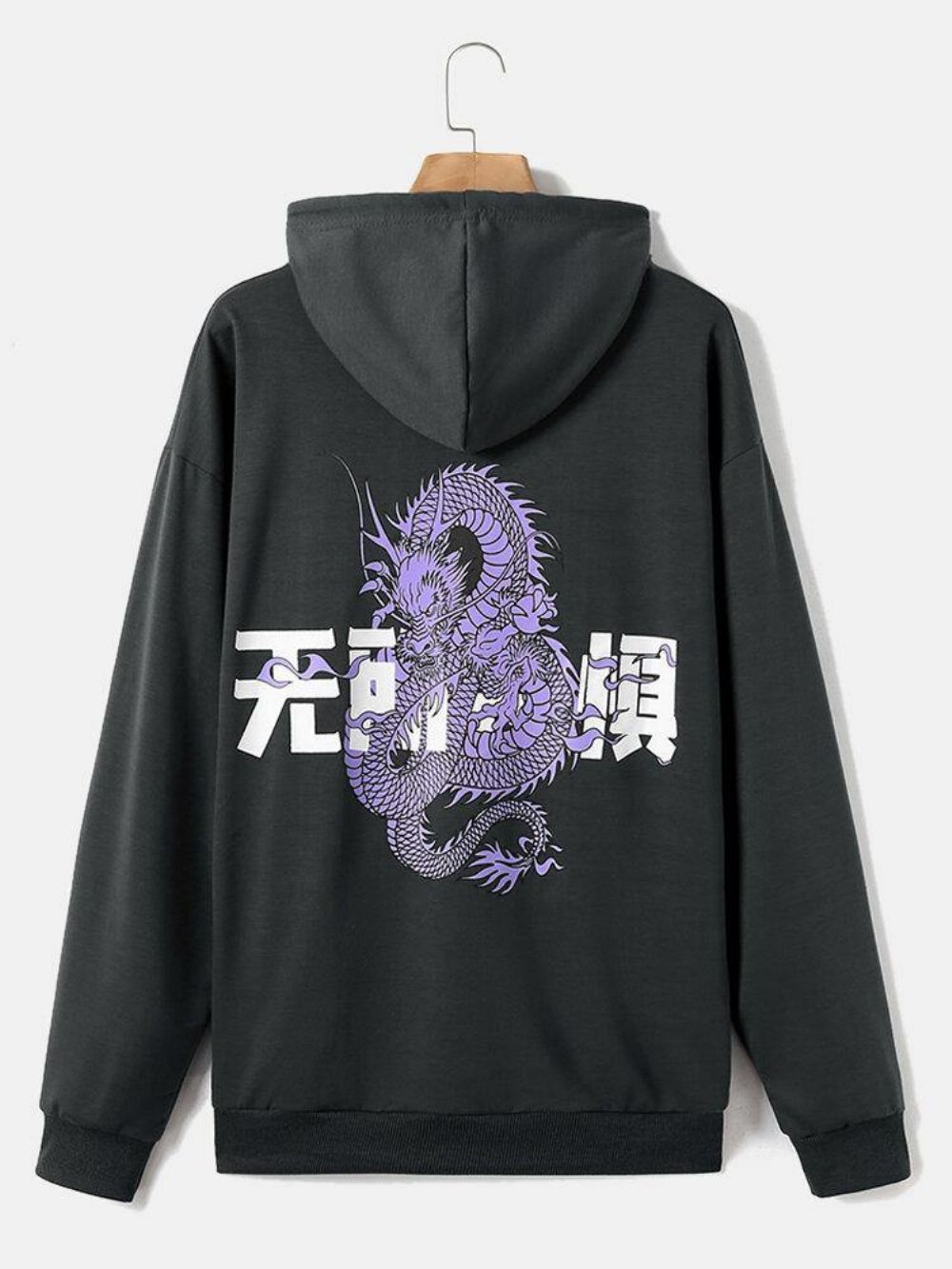 Heren Dragon Chinese Character Print 100% Katoenen Hoodies Met Trekkoord