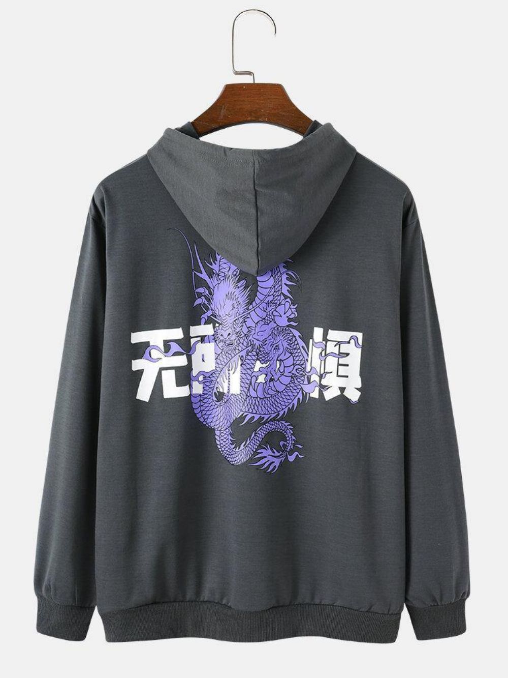 Heren Dragon Chinese Character Print 100% Katoenen Hoodies Met Trekkoord