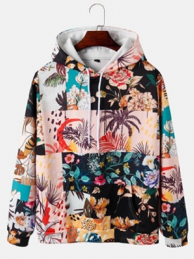 Heren Hoodies Met Colorblock Lange Mouwen Bloemenprint Zak