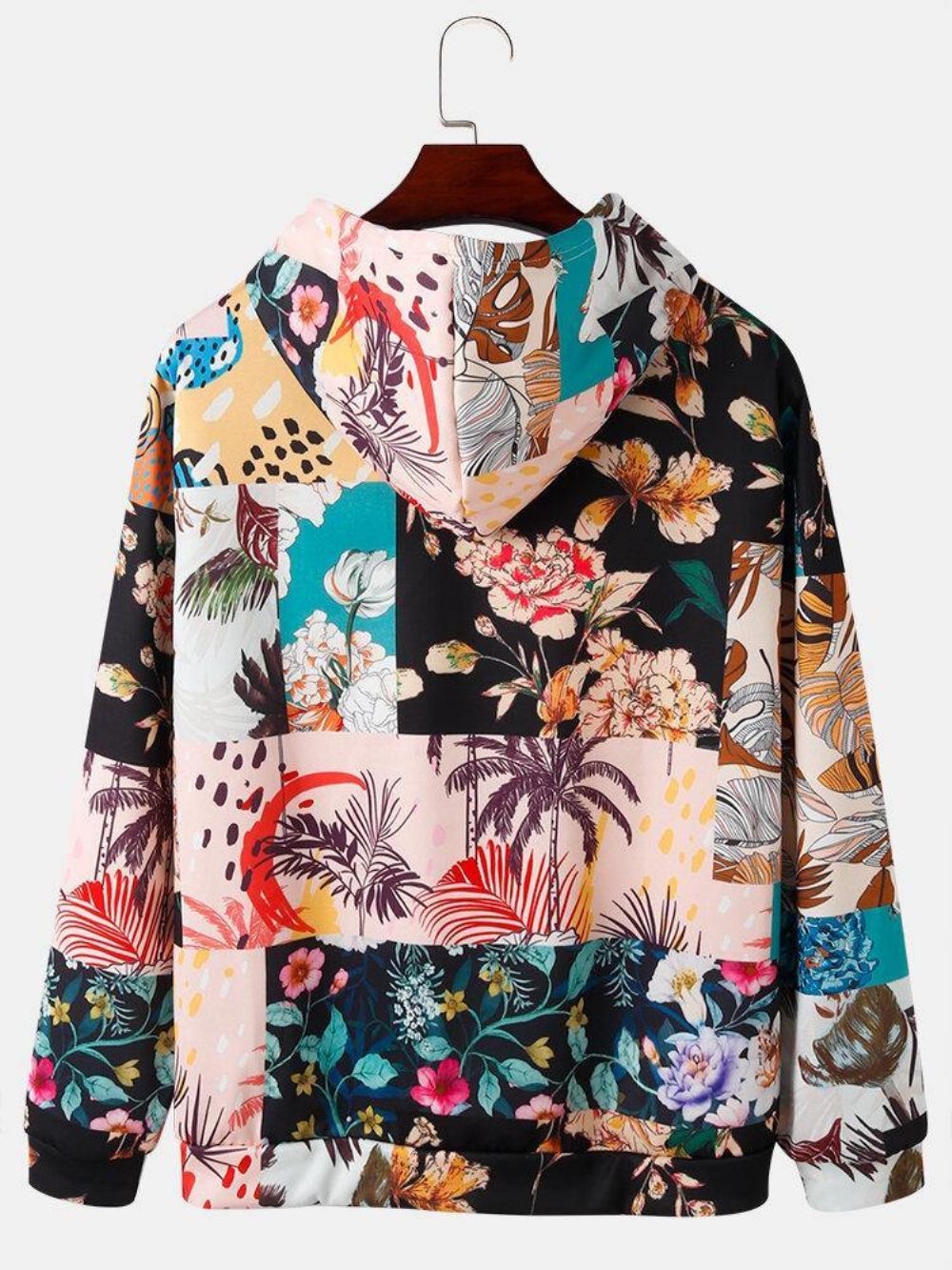 Heren Hoodies Met Colorblock Lange Mouwen Bloemenprint Zak