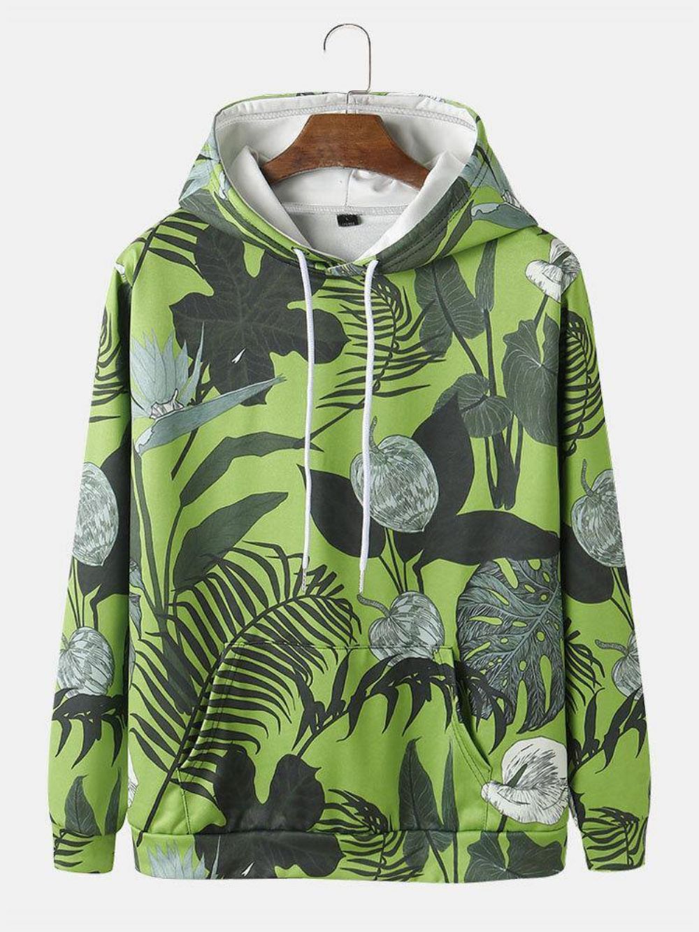 Heren Hoodies Met Trekkoord Tropische Plantenprint Kangoeroezak