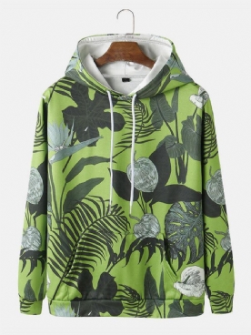 Heren Hoodies Met Trekkoord Tropische Plantenprint Kangoeroezak