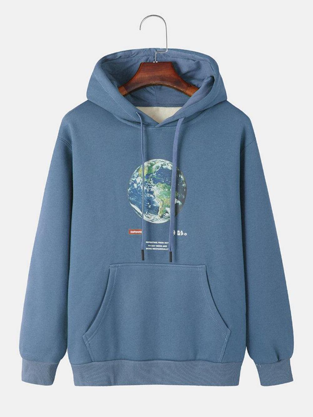 Heren Hoodies Van Katoen Met Aardeletterprint Warm Trekkoord Boven Het Hoofd