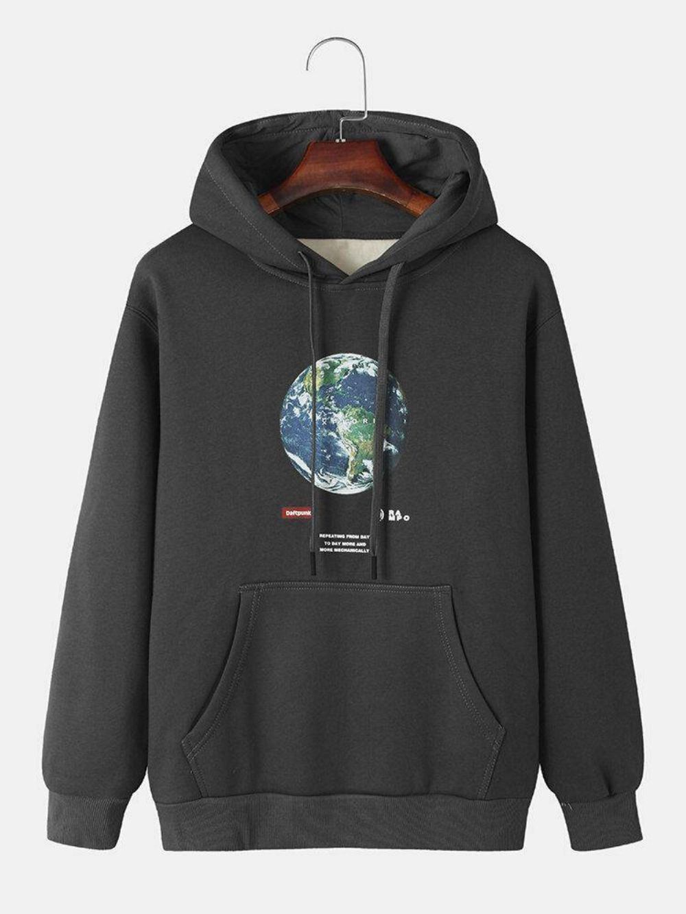 Heren Hoodies Van Katoen Met Aardeletterprint Warm Trekkoord Boven Het Hoofd