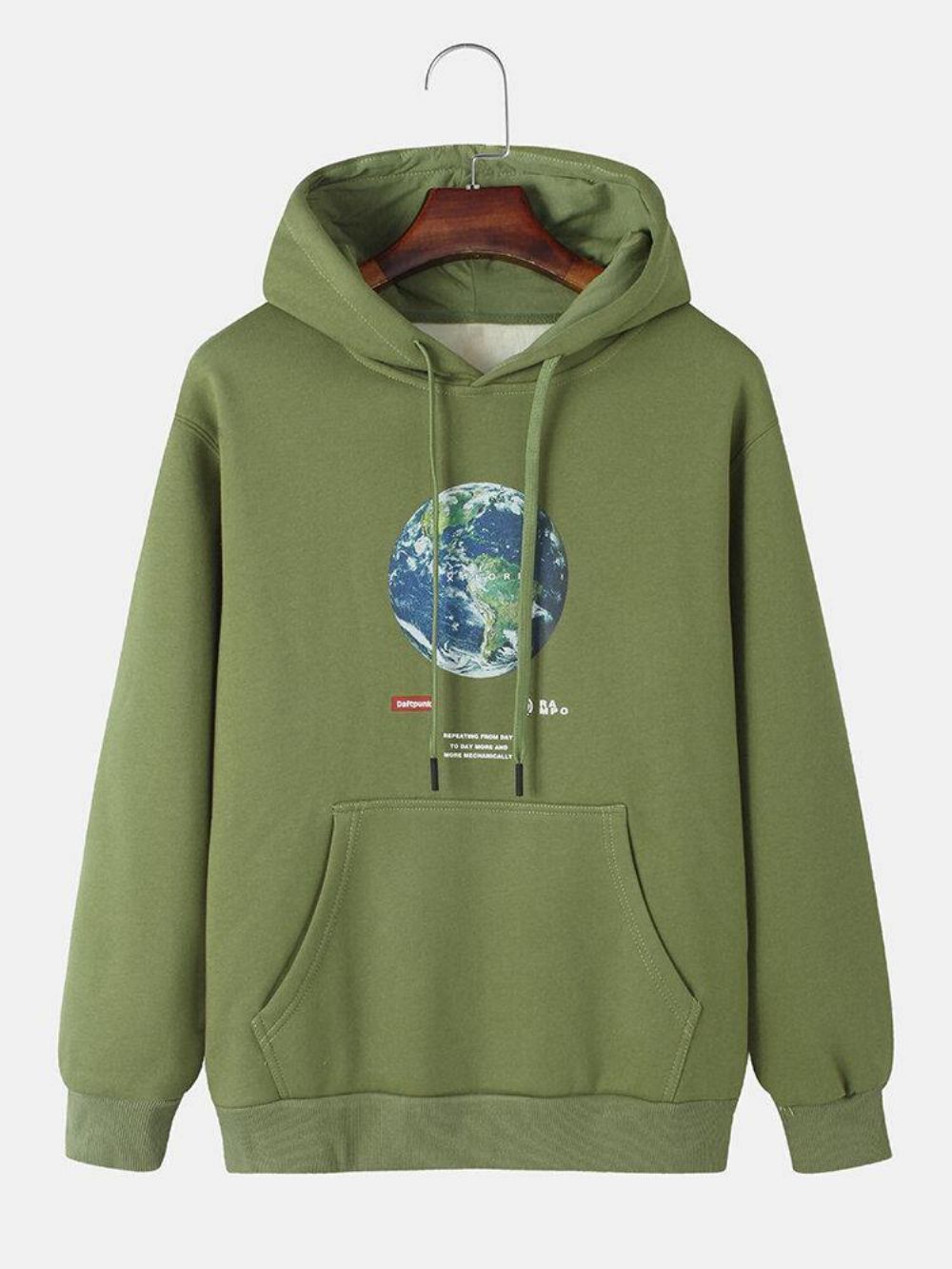 Heren Hoodies Van Katoen Met Aardeletterprint Warm Trekkoord Boven Het Hoofd