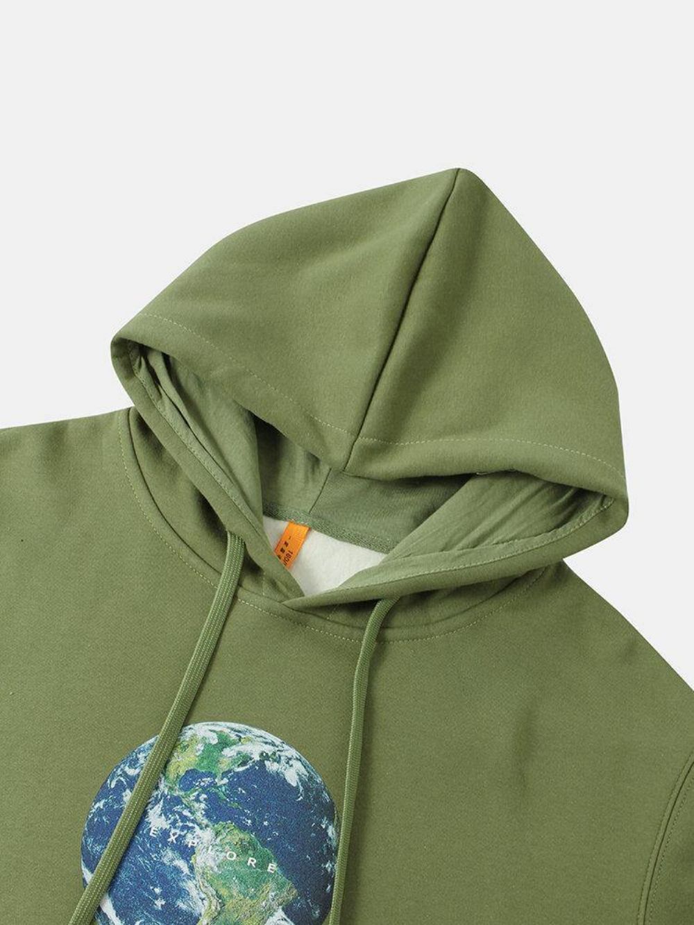 Heren Hoodies Van Katoen Met Aardeletterprint Warm Trekkoord Boven Het Hoofd