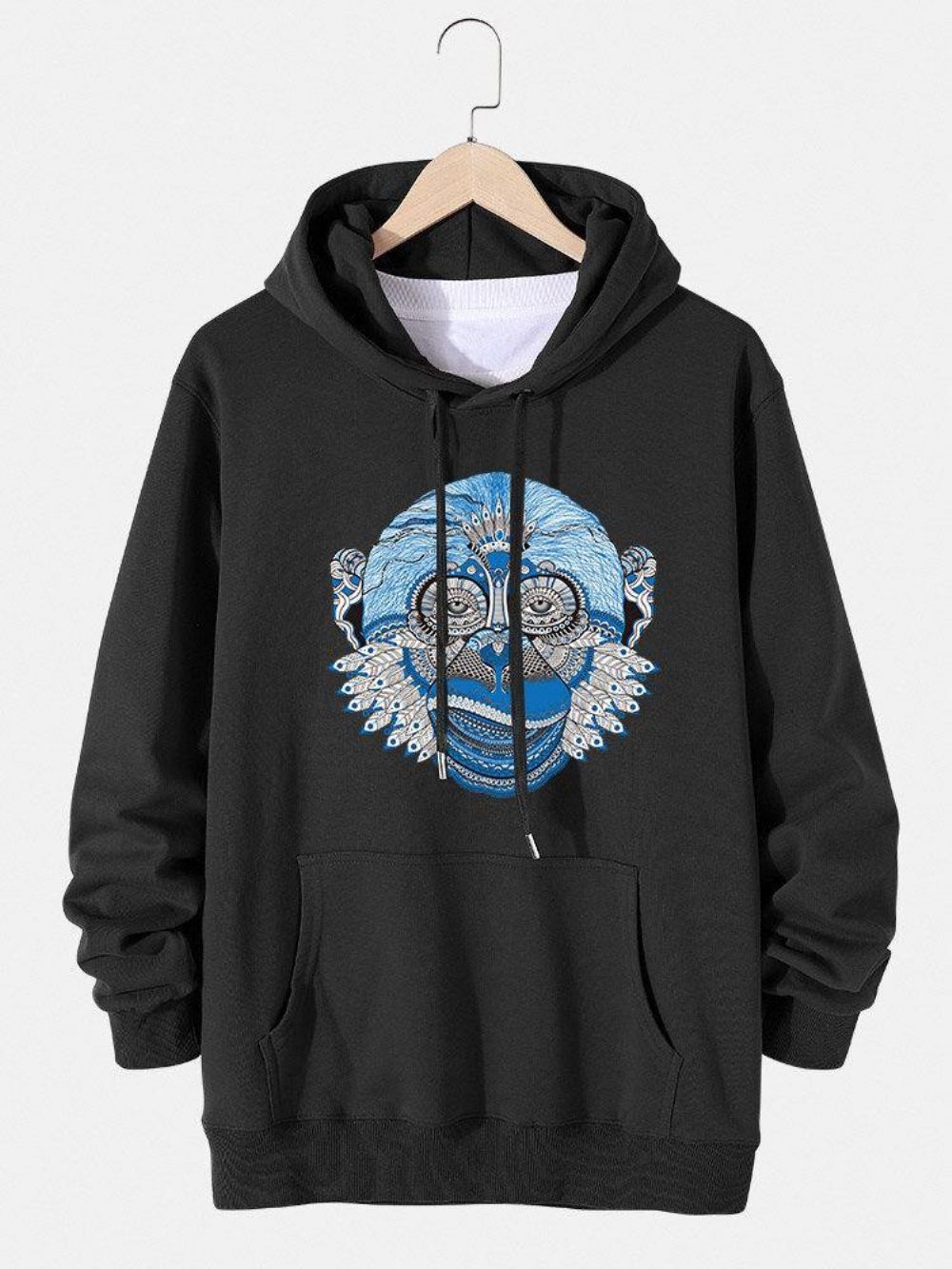 Heren Opera Face Grafische Katoenen Hoodie Met Trekkoord Kangoeroezak