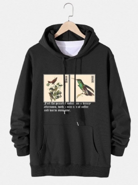 Heren Vogel Chinees Schilderij Tekst Print Katoenen Trekkoord Hoodies