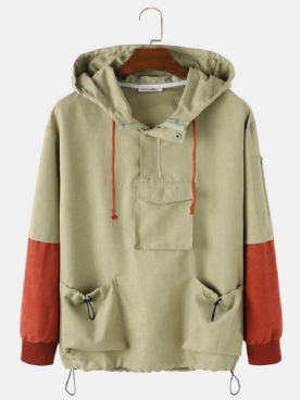 Herenzakken Detail Contrast Kleur Halve Rits Hoodie Draagbaar Windjack