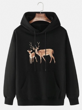 Hoodies Heren Met Elandenprint Drop-Shoulder-Kangoeroezakken