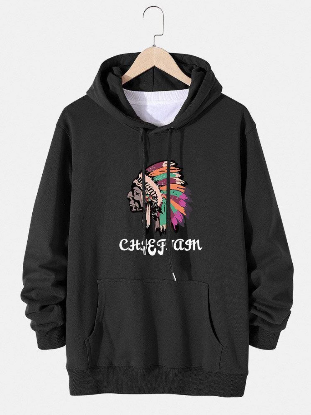 Katoenen Pullover-Hoodie Met Etnische Figuurprint Trekkoord Heren