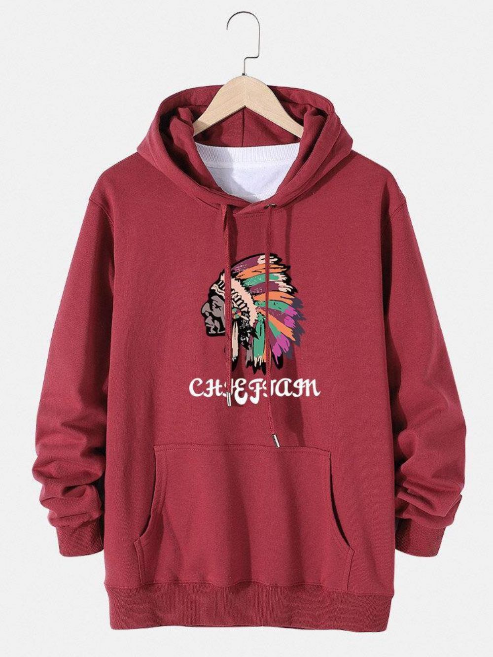 Katoenen Pullover-Hoodie Met Etnische Figuurprint Trekkoord Heren