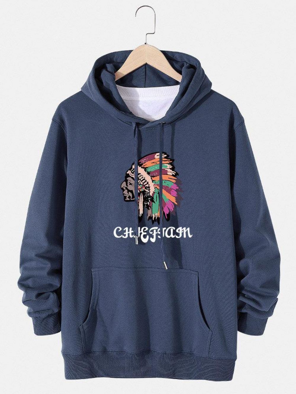 Katoenen Pullover-Hoodie Met Etnische Figuurprint Trekkoord Heren