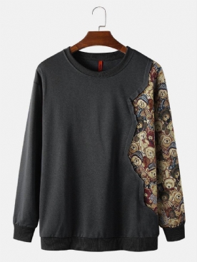 Katoenen Sweatshirts Heren Met Patchwork-Patroon Ronde Hals