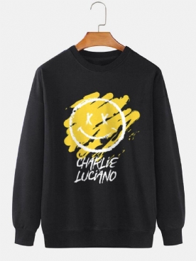 Katoenen Sweatshirts Met Letter Graffiti-Glimlachprint Heren Met Lange Mouwen