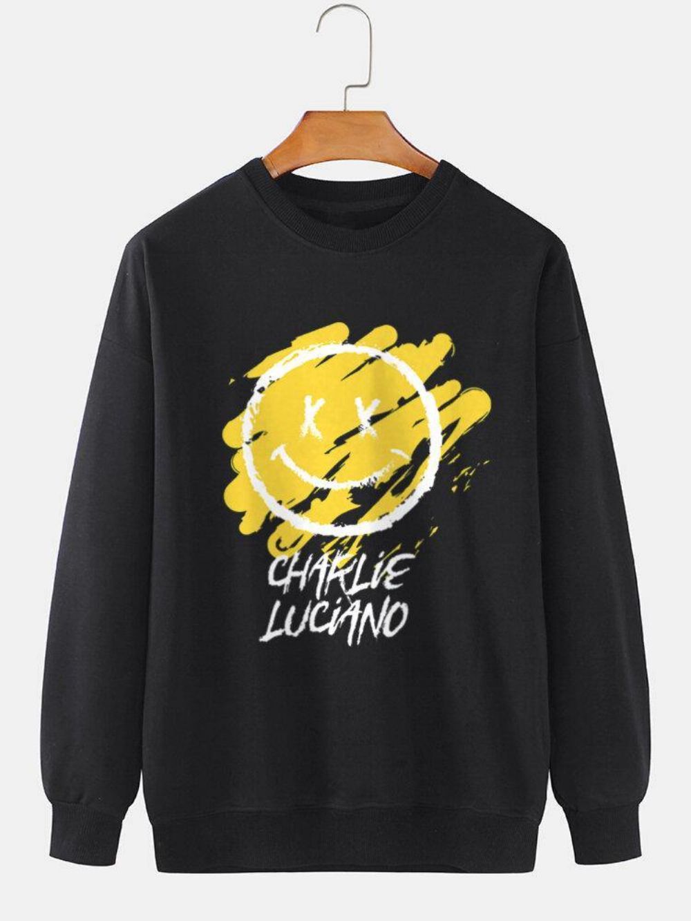 Katoenen Sweatshirts Met Letter Graffiti-Glimlachprint Heren Met Lange Mouwen