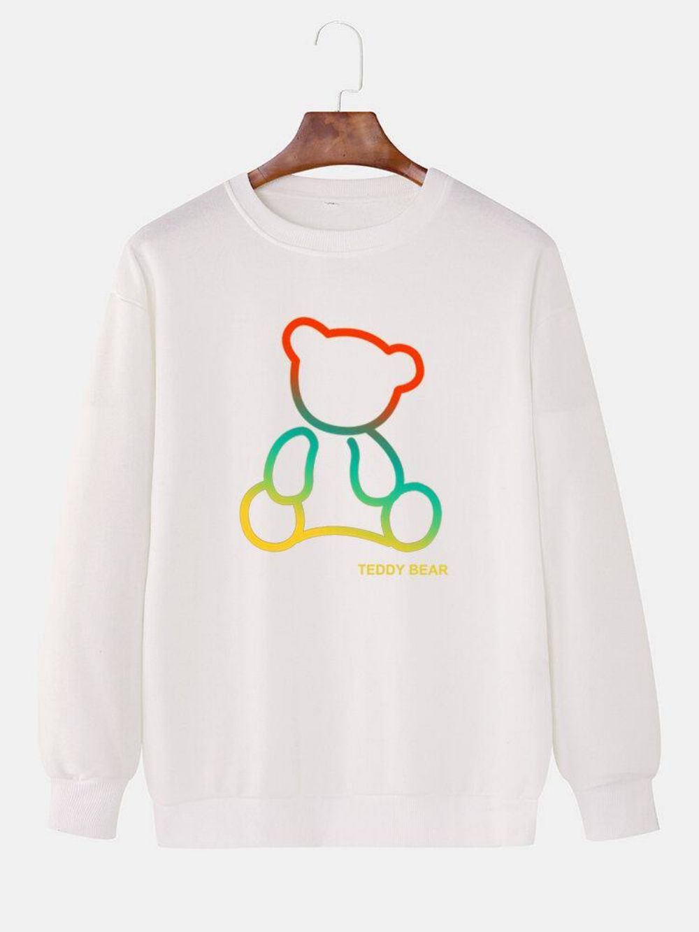 Katoenen Sweatshirts Met Ombre-Teddybeerprint Ronde Hals Heren