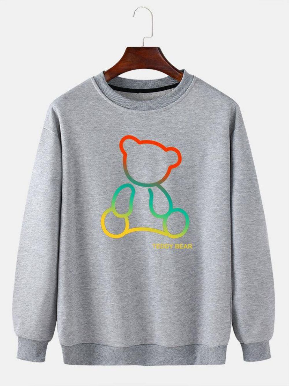 Katoenen Sweatshirts Met Ombre-Teddybeerprint Ronde Hals Heren