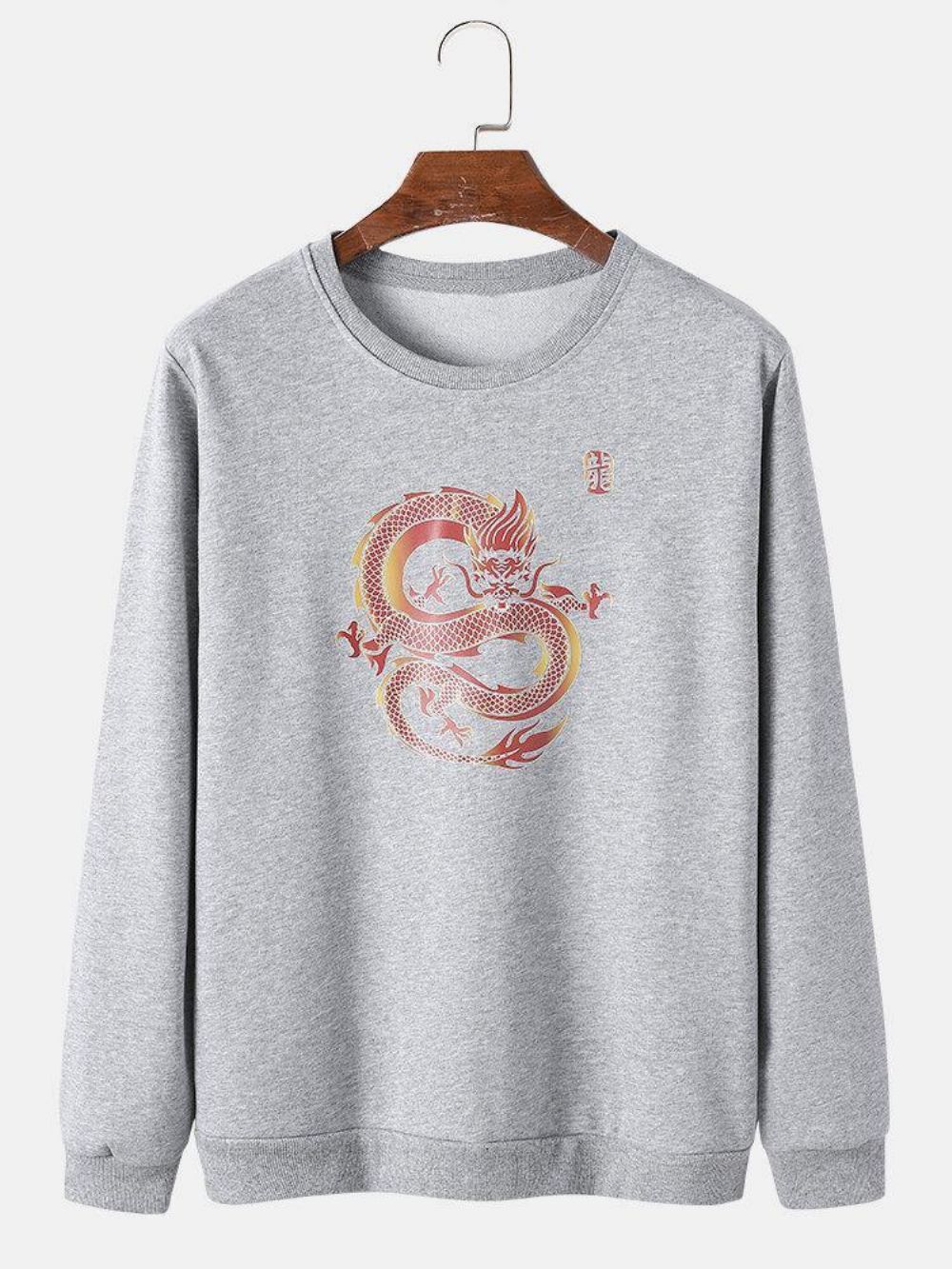 Katoenen Sweatshirts Met Oosterse Draak Ronde Hals Met Grafische Print Heren