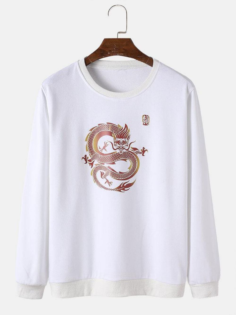 Katoenen Sweatshirts Met Oosterse Draak Ronde Hals Met Grafische Print Heren