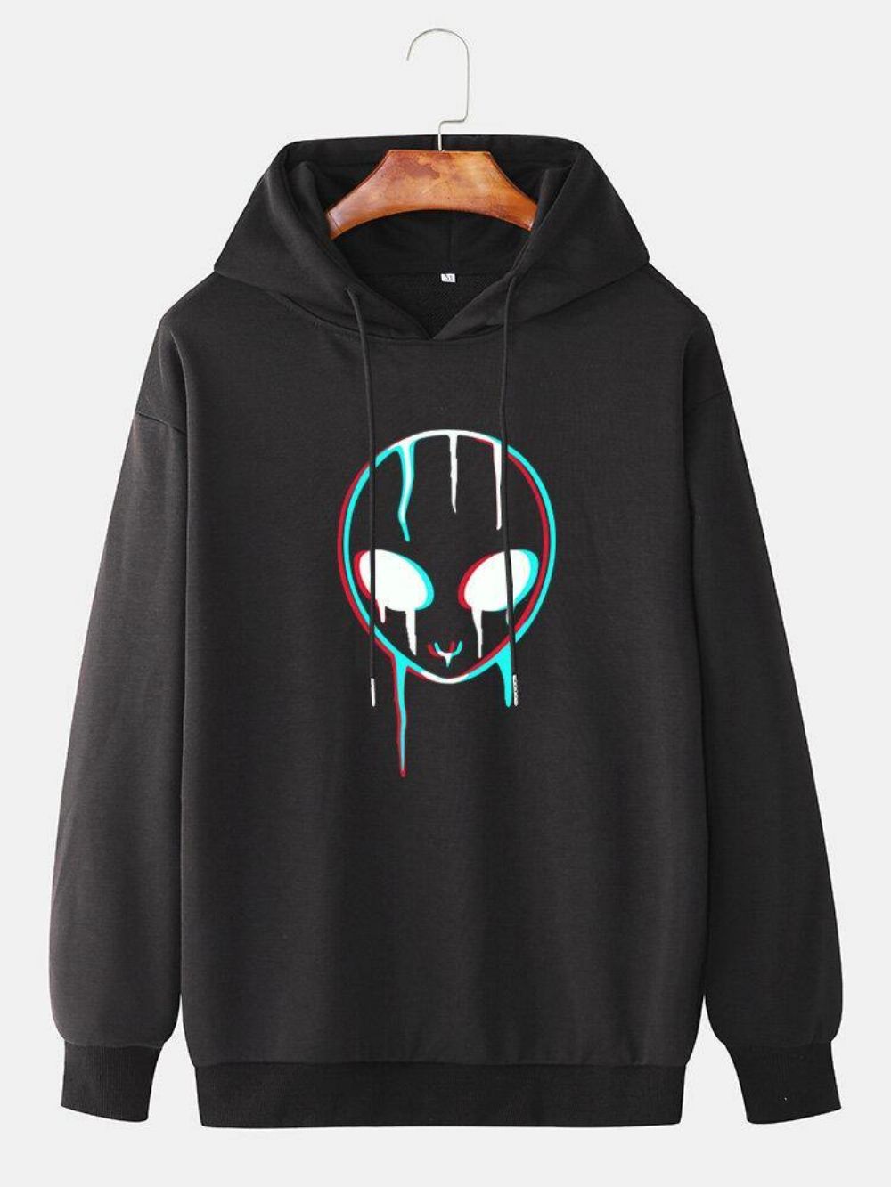 Reflecterende Alien Print Casual Pullover-Hoodie Met Trekkoord Heren