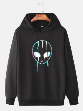 Reflecterende Alien Print Casual Pullover-Hoodie Met Trekkoord Heren