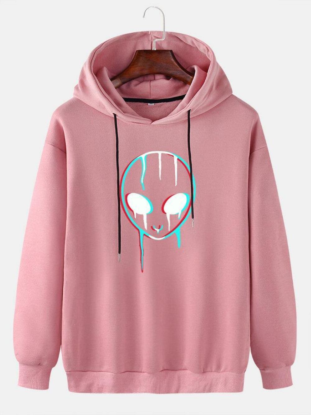 Reflecterende Alien Print Casual Pullover-Hoodie Met Trekkoord Heren