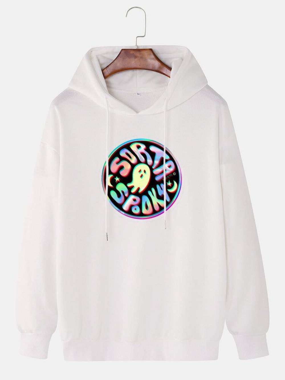 Reflecterende Ghost Print Street Style Pullover-Hoodie Met Trekkoord Heren