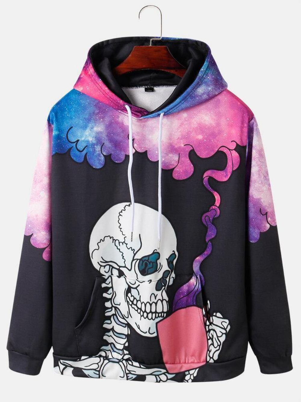 Street-Hoodies Met Sterrenhemel Skeletprint Met Lange Mouwen Heren