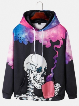 Street-Hoodies Met Sterrenhemel Skeletprint Met Lange Mouwen Heren