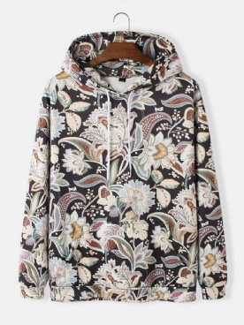 Vintage Herenhoodies Met Bloemenprint Lange Mouwen Kangoeroezak