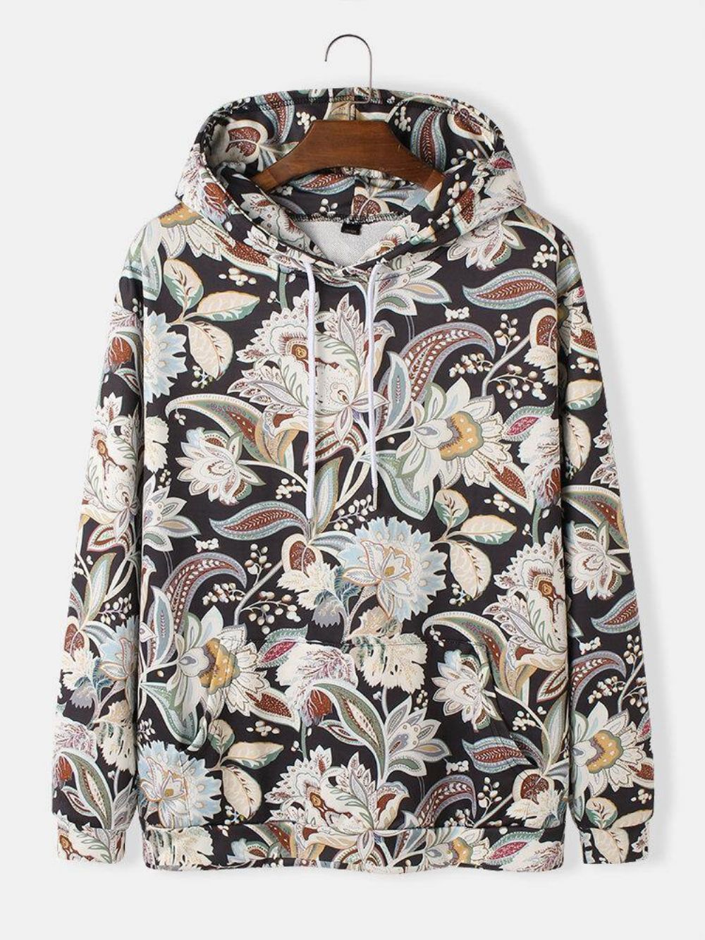 Vintage Herenhoodies Met Bloemenprint Lange Mouwen Kangoeroezak