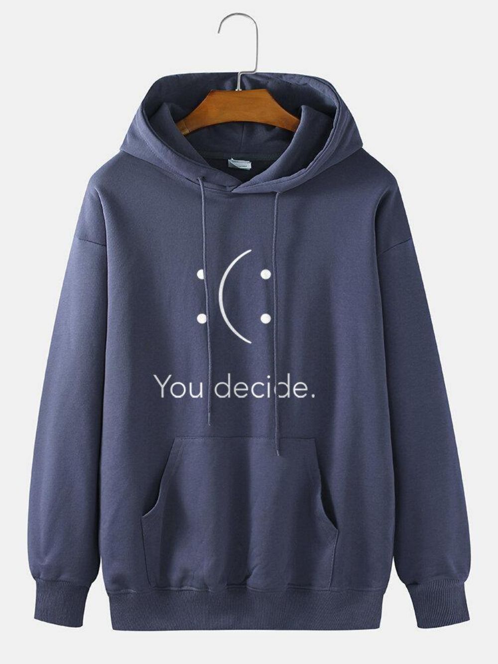 You Decid-Hoodie Heren Met Print Smile Pattern Pocket Preppy Drop-Shoulder