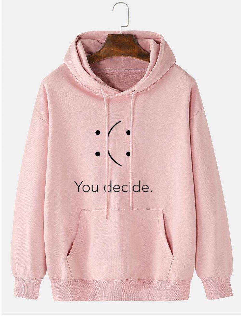 You Decid-Hoodie Heren Met Print Smile Pattern Pocket Preppy Drop-Shoulder