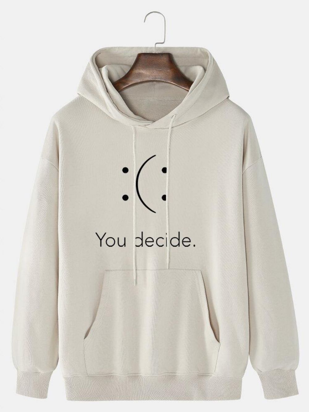 You Decid-Hoodie Heren Met Print Smile Pattern Pocket Preppy Drop-Shoulder