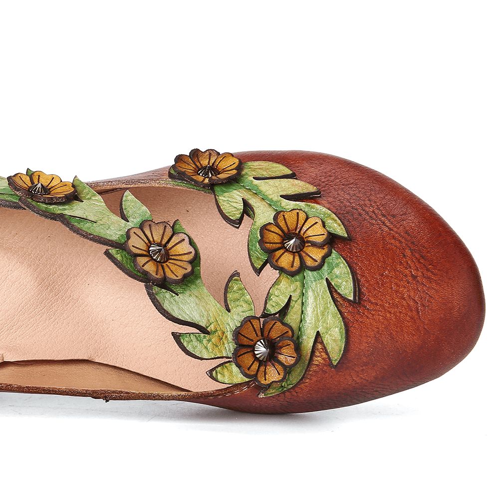 Dames Bloemdecoratie Echt Leer Slip-On Spring Pumps