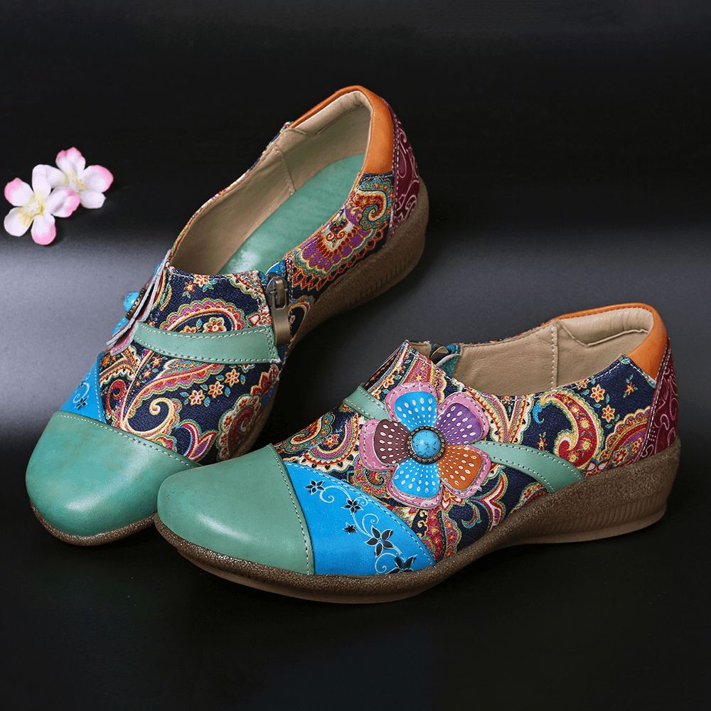 Dames Casual Pumps Met Bloemen Rits