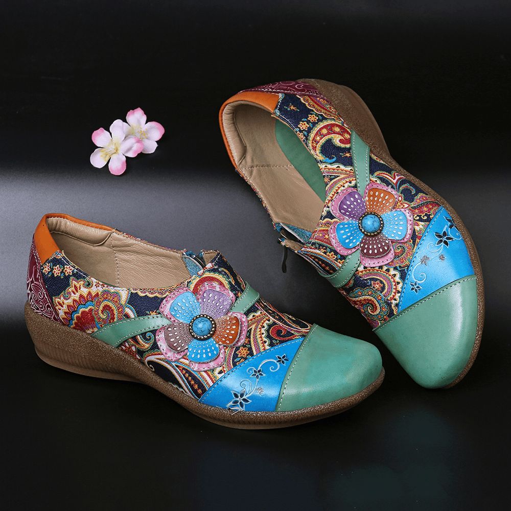 Dames Casual Pumps Met Bloemen Rits