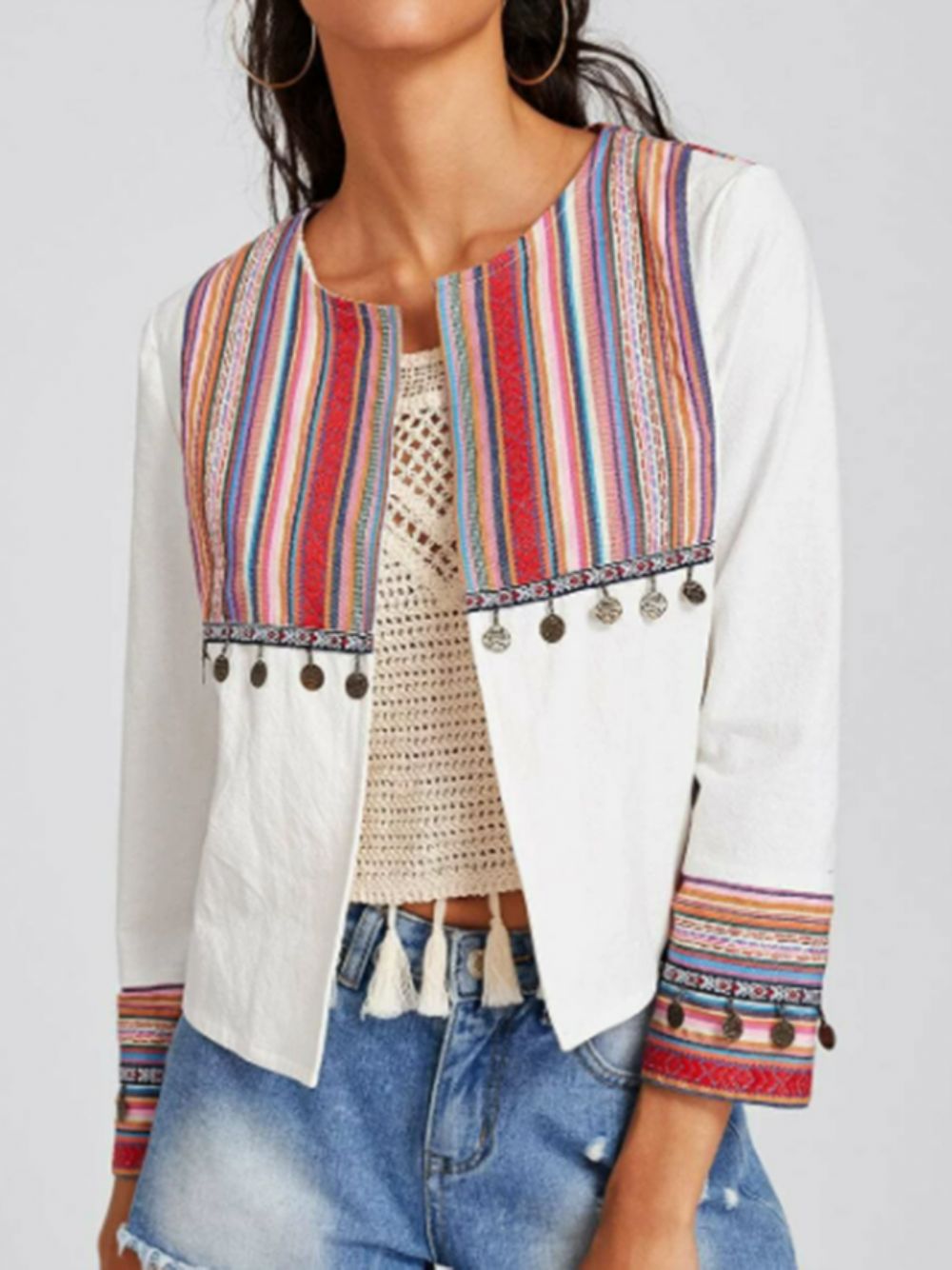 Boho-Jack Met Geometrische Ronde Hals